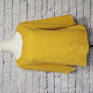EILEEN FISHER Organic Cotton Bateau Neck Box Top Womens Sz Small Mustard Yellow